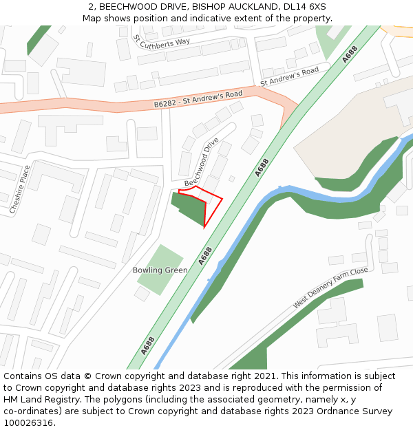 2, BEECHWOOD DRIVE, BISHOP AUCKLAND, DL14 6XS: Location map and indicative extent of plot