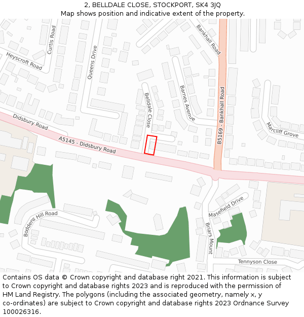 2, BELLDALE CLOSE, STOCKPORT, SK4 3JQ: Location map and indicative extent of plot