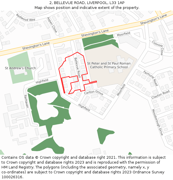 2, BELLEVUE ROAD, LIVERPOOL, L33 1AP: Location map and indicative extent of plot