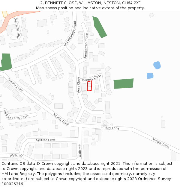 2, BENNETT CLOSE, WILLASTON, NESTON, CH64 2XF: Location map and indicative extent of plot