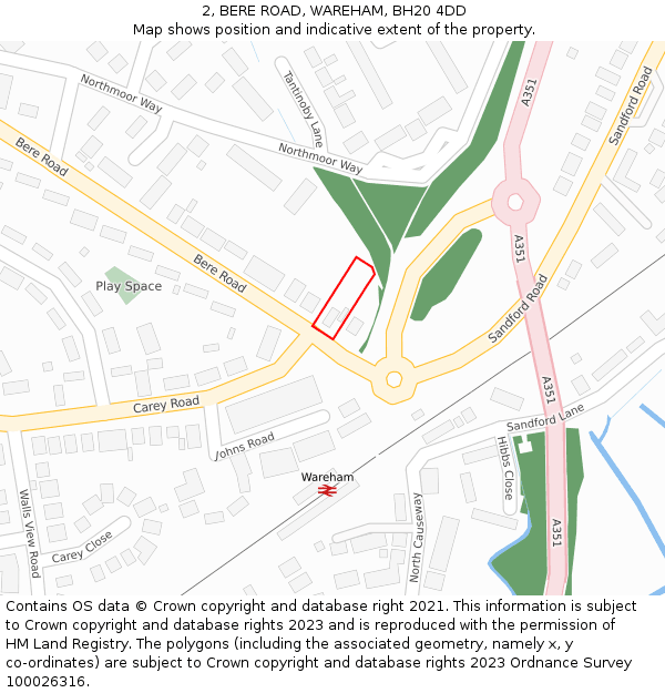 2, BERE ROAD, WAREHAM, BH20 4DD: Location map and indicative extent of plot