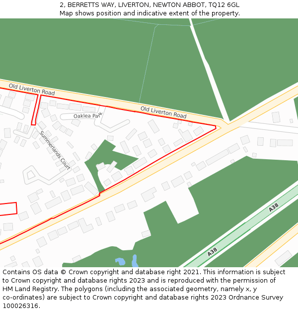 2, BERRETTS WAY, LIVERTON, NEWTON ABBOT, TQ12 6GL: Location map and indicative extent of plot