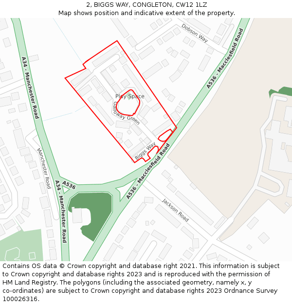 2, BIGGS WAY, CONGLETON, CW12 1LZ: Location map and indicative extent of plot