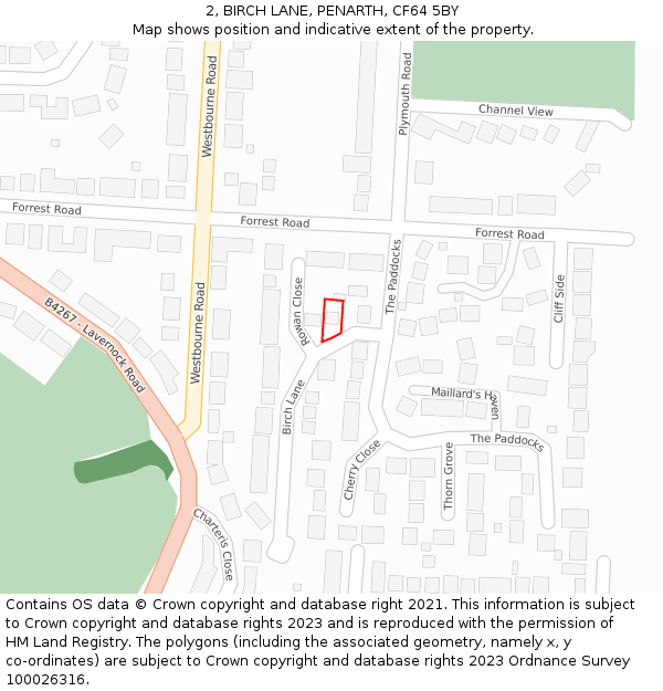 2, BIRCH LANE, PENARTH, CF64 5BY: Location map and indicative extent of plot