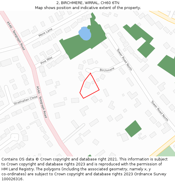 2, BIRCHMERE, WIRRAL, CH60 6TN: Location map and indicative extent of plot