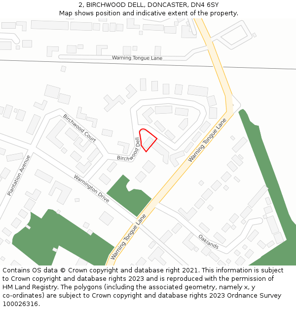 2, BIRCHWOOD DELL, DONCASTER, DN4 6SY: Location map and indicative extent of plot