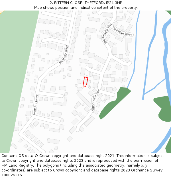 2, BITTERN CLOSE, THETFORD, IP24 3HP: Location map and indicative extent of plot