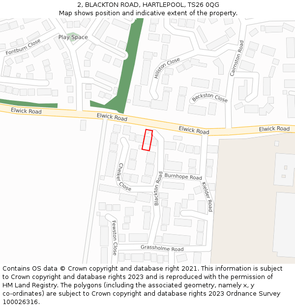 2, BLACKTON ROAD, HARTLEPOOL, TS26 0QG: Location map and indicative extent of plot