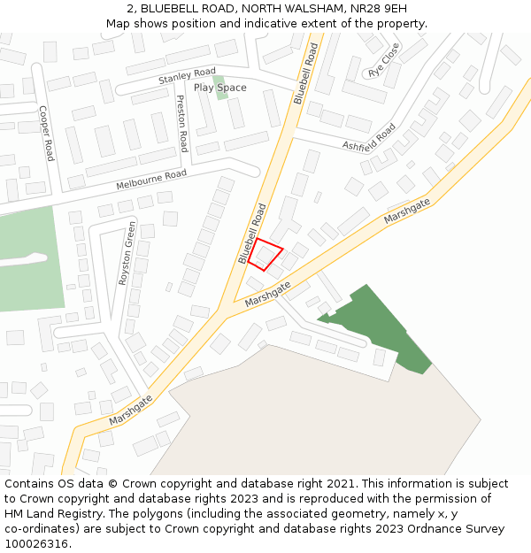 2, BLUEBELL ROAD, NORTH WALSHAM, NR28 9EH: Location map and indicative extent of plot