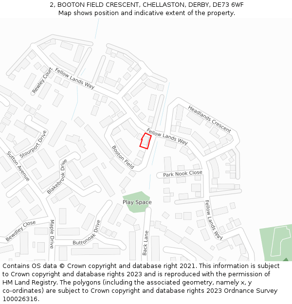 2, BOOTON FIELD CRESCENT, CHELLASTON, DERBY, DE73 6WF: Location map and indicative extent of plot