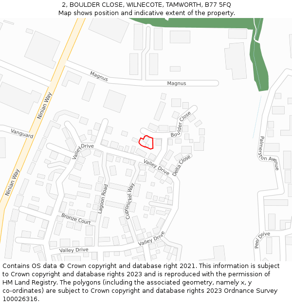 2, BOULDER CLOSE, WILNECOTE, TAMWORTH, B77 5FQ: Location map and indicative extent of plot