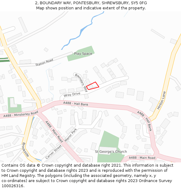 2, BOUNDARY WAY, PONTESBURY, SHREWSBURY, SY5 0FG: Location map and indicative extent of plot