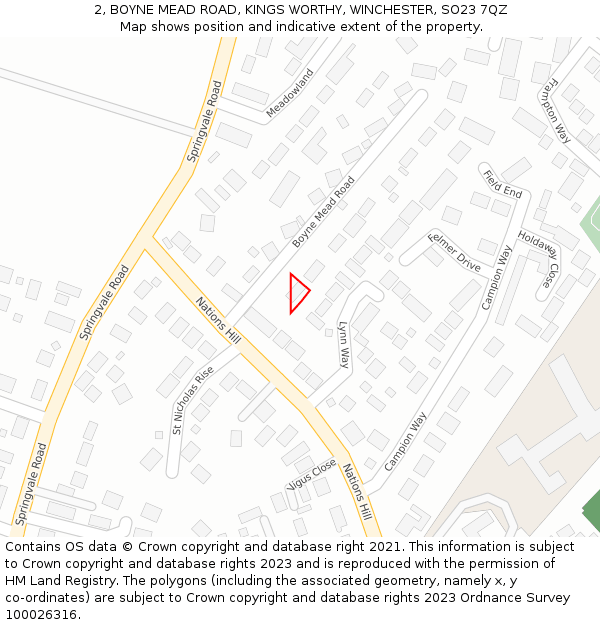 2, BOYNE MEAD ROAD, KINGS WORTHY, WINCHESTER, SO23 7QZ: Location map and indicative extent of plot