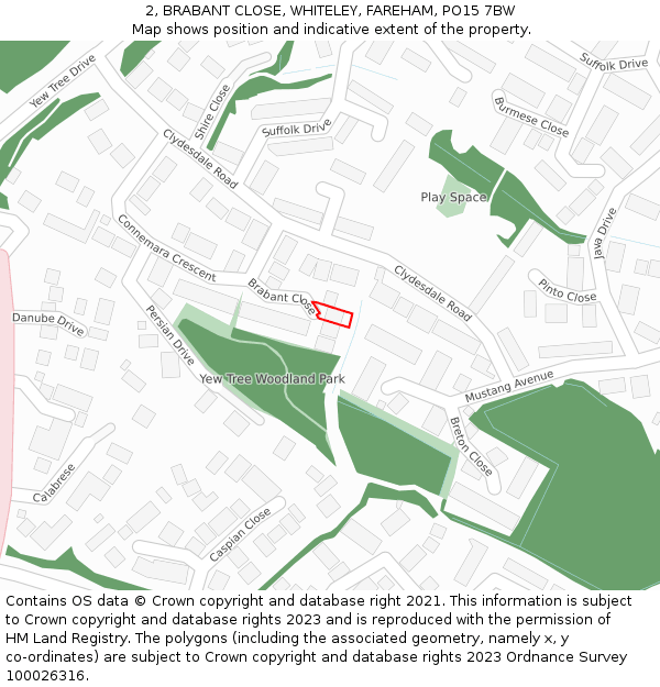 2, BRABANT CLOSE, WHITELEY, FAREHAM, PO15 7BW: Location map and indicative extent of plot