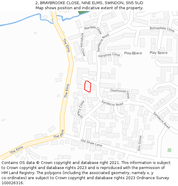 2, BRAYBROOKE CLOSE, NINE ELMS, SWINDON, SN5 5UD: Location map and indicative extent of plot