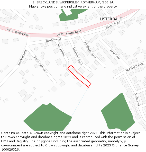 2, BRECKLANDS, WICKERSLEY, ROTHERHAM, S66 1AJ: Location map and indicative extent of plot