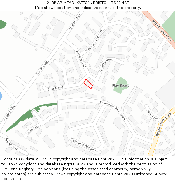 2, BRIAR MEAD, YATTON, BRISTOL, BS49 4RE: Location map and indicative extent of plot