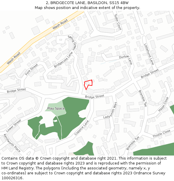 2, BRIDGECOTE LANE, BASILDON, SS15 4BW: Location map and indicative extent of plot