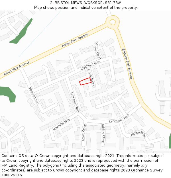 2, BRISTOL MEWS, WORKSOP, S81 7RW: Location map and indicative extent of plot