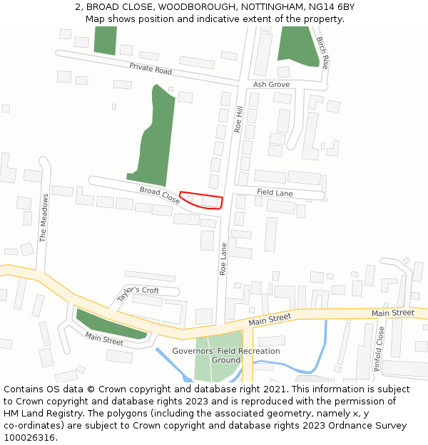 2, BROAD CLOSE, WOODBOROUGH, NOTTINGHAM, NG14 6BY: Location map and indicative extent of plot