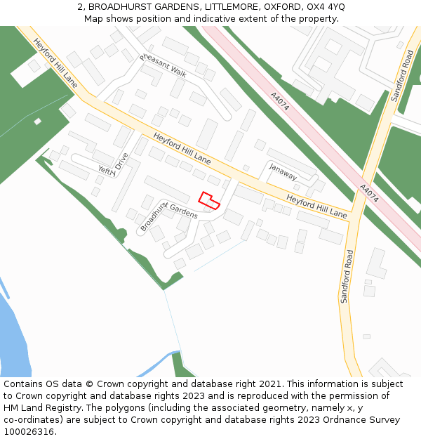 2, BROADHURST GARDENS, LITTLEMORE, OXFORD, OX4 4YQ: Location map and indicative extent of plot