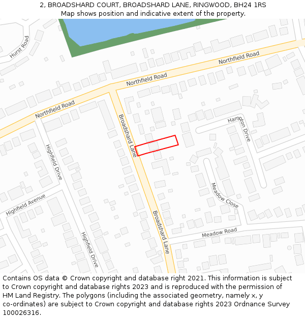 2, BROADSHARD COURT, BROADSHARD LANE, RINGWOOD, BH24 1RS: Location map and indicative extent of plot