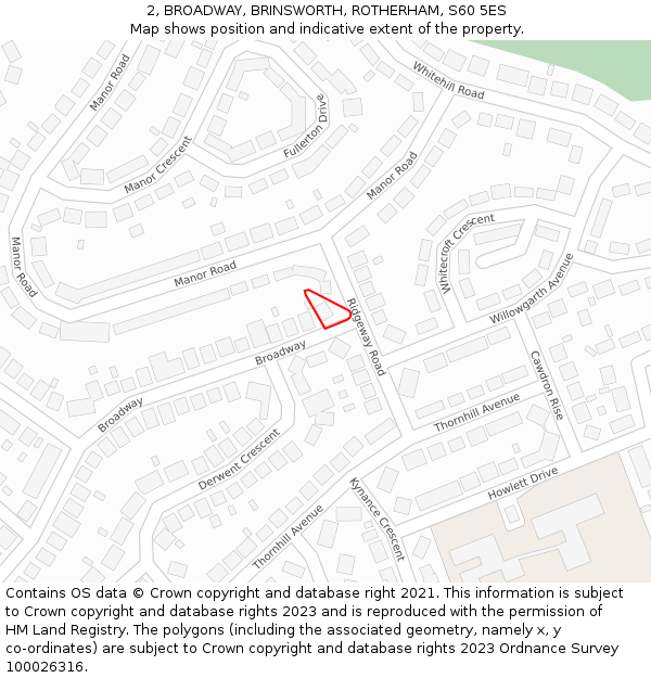 2, BROADWAY, BRINSWORTH, ROTHERHAM, S60 5ES: Location map and indicative extent of plot