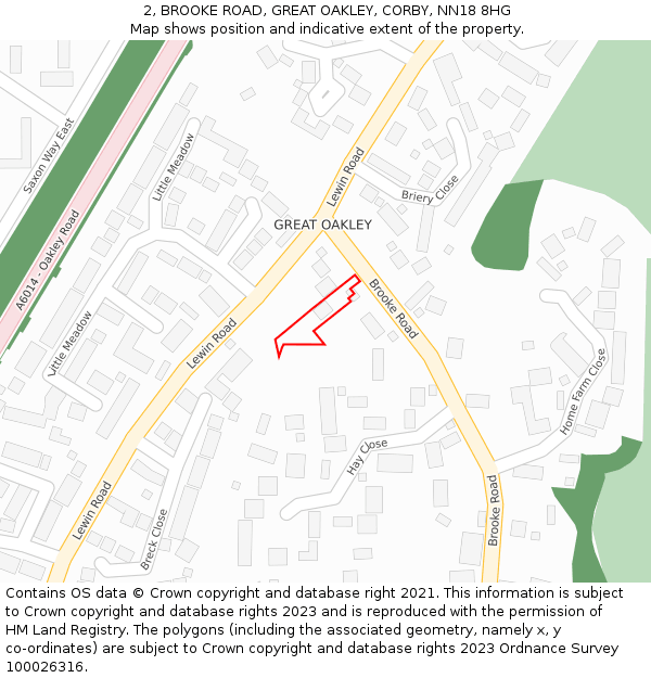 2, BROOKE ROAD, GREAT OAKLEY, CORBY, NN18 8HG: Location map and indicative extent of plot