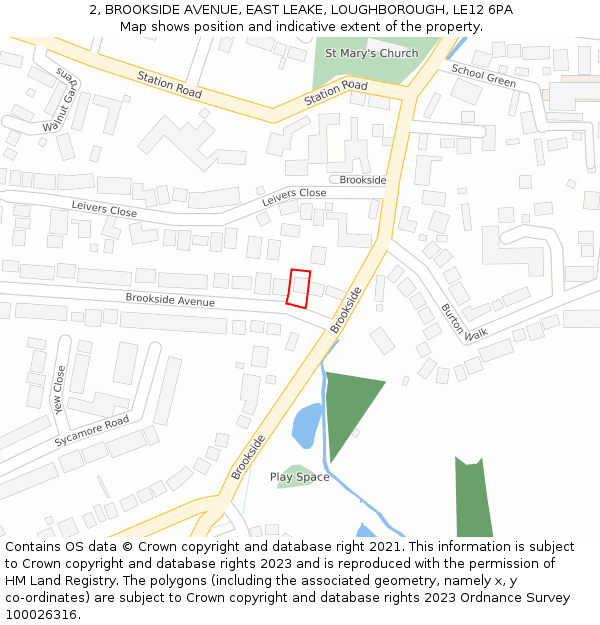 2, BROOKSIDE AVENUE, EAST LEAKE, LOUGHBOROUGH, LE12 6PA: Location map and indicative extent of plot