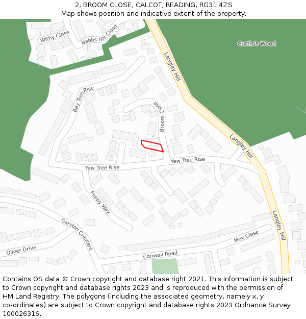 2, BROOM CLOSE, CALCOT, READING, RG31 4ZS: Location map and indicative extent of plot