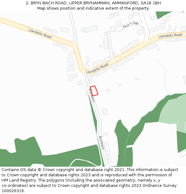 2, BRYN BACH ROAD, UPPER BRYNAMMAN, AMMANFORD, SA18 1BH: Location map and indicative extent of plot