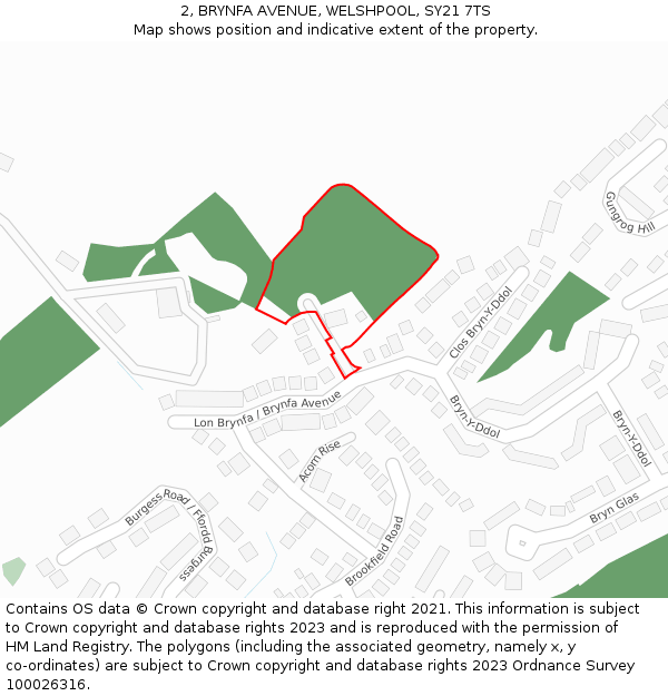 2, BRYNFA AVENUE, WELSHPOOL, SY21 7TS: Location map and indicative extent of plot