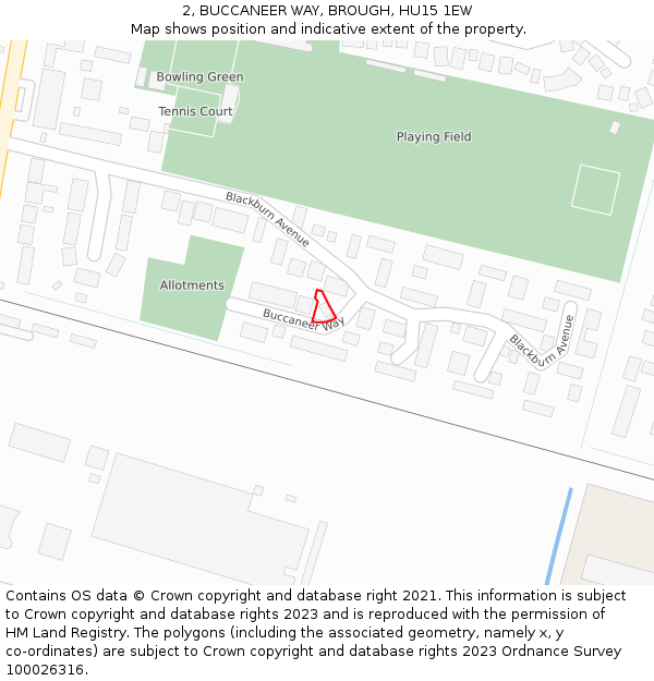 2, BUCCANEER WAY, BROUGH, HU15 1EW: Location map and indicative extent of plot