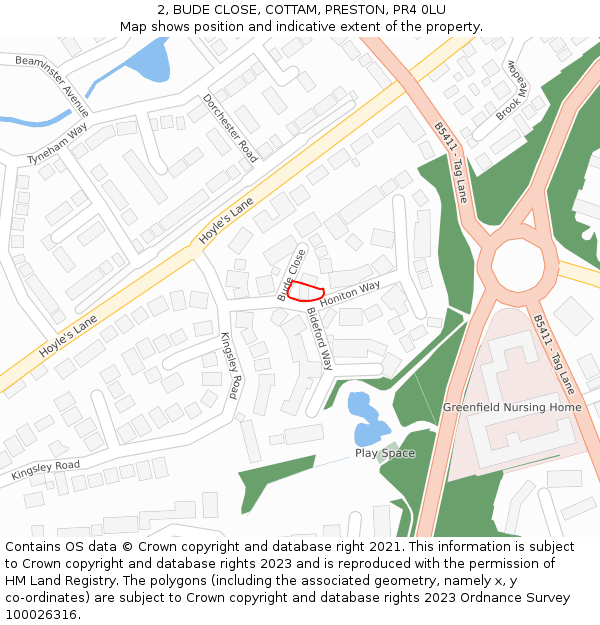 2, BUDE CLOSE, COTTAM, PRESTON, PR4 0LU: Location map and indicative extent of plot