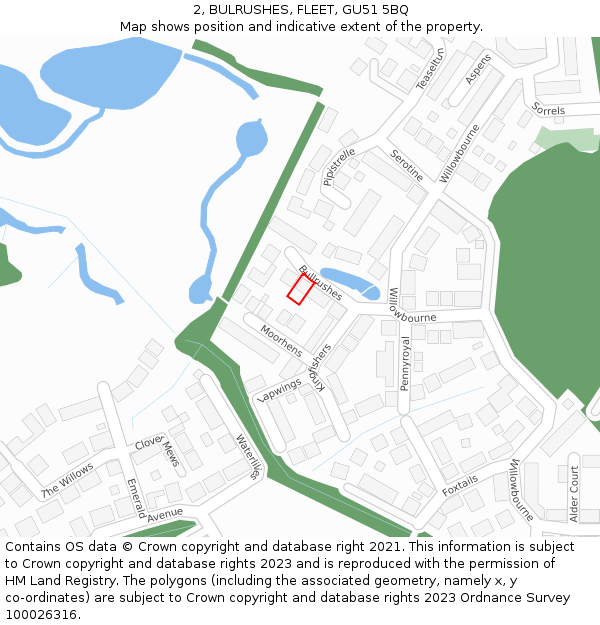 2, BULRUSHES, FLEET, GU51 5BQ: Location map and indicative extent of plot