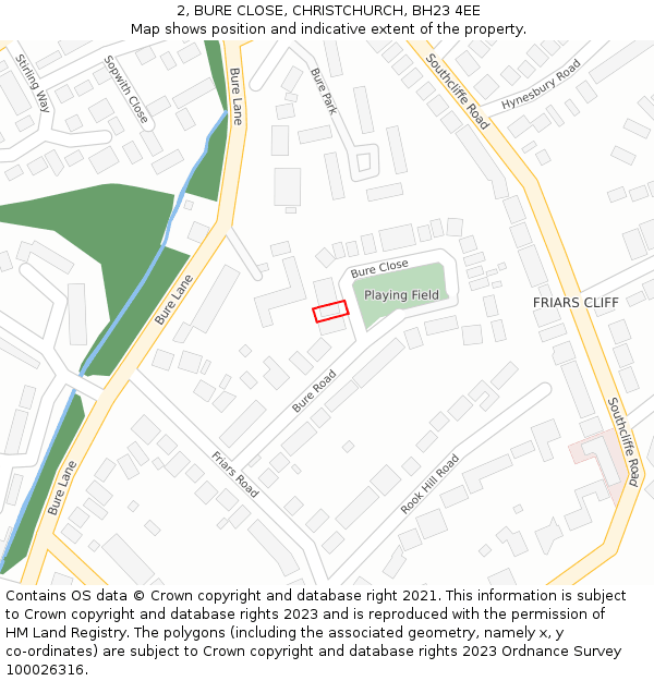 2, BURE CLOSE, CHRISTCHURCH, BH23 4EE: Location map and indicative extent of plot