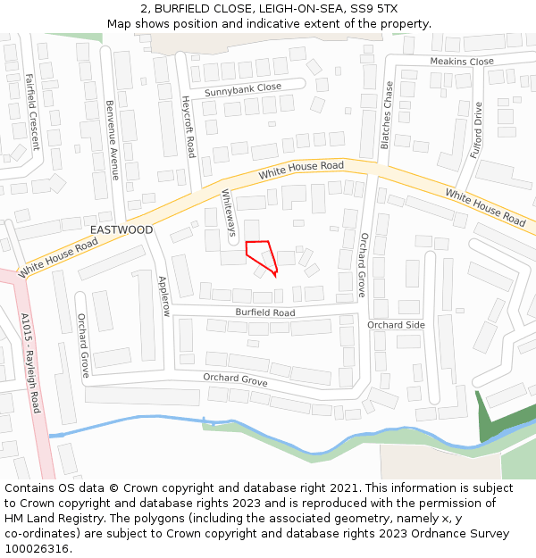 2, BURFIELD CLOSE, LEIGH-ON-SEA, SS9 5TX: Location map and indicative extent of plot