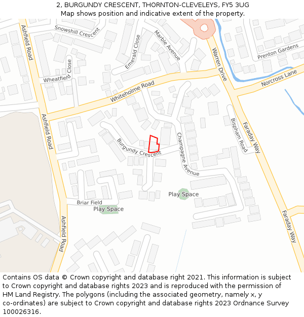 2, BURGUNDY CRESCENT, THORNTON-CLEVELEYS, FY5 3UG: Location map and indicative extent of plot