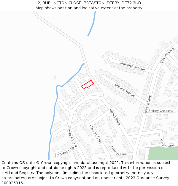 2, BURLINGTON CLOSE, BREASTON, DERBY, DE72 3UB: Location map and indicative extent of plot