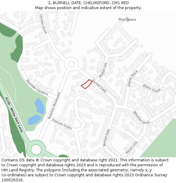 2, BURNELL GATE, CHELMSFORD, CM1 6ED: Location map and indicative extent of plot