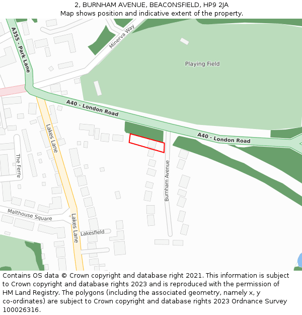 2, BURNHAM AVENUE, BEACONSFIELD, HP9 2JA: Location map and indicative extent of plot