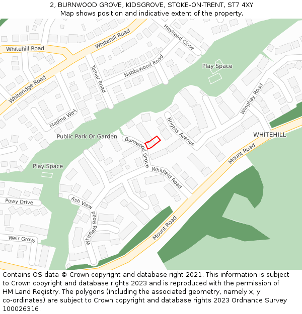 2, BURNWOOD GROVE, KIDSGROVE, STOKE-ON-TRENT, ST7 4XY: Location map and indicative extent of plot