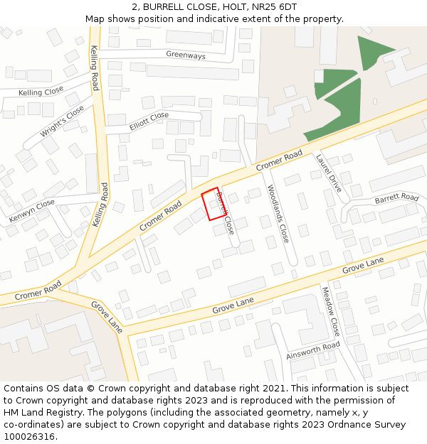 2, BURRELL CLOSE, HOLT, NR25 6DT: Location map and indicative extent of plot
