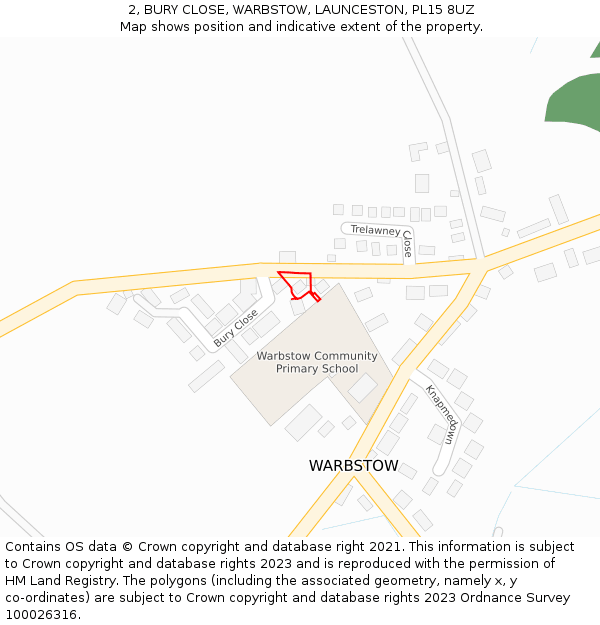 2, BURY CLOSE, WARBSTOW, LAUNCESTON, PL15 8UZ: Location map and indicative extent of plot