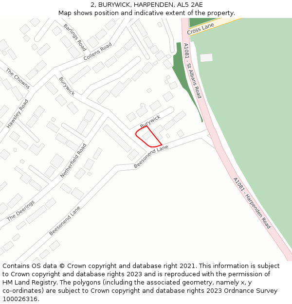 2, BURYWICK, HARPENDEN, AL5 2AE: Location map and indicative extent of plot