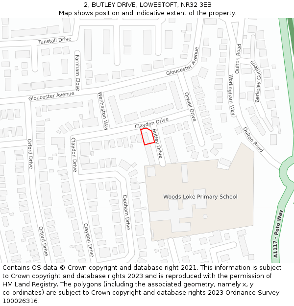 2, BUTLEY DRIVE, LOWESTOFT, NR32 3EB: Location map and indicative extent of plot