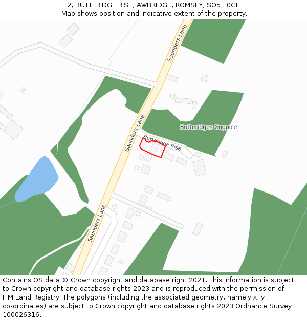 2, BUTTERIDGE RISE, AWBRIDGE, ROMSEY, SO51 0GH: Location map and indicative extent of plot