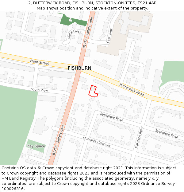 2, BUTTERWICK ROAD, FISHBURN, STOCKTON-ON-TEES, TS21 4AP: Location map and indicative extent of plot