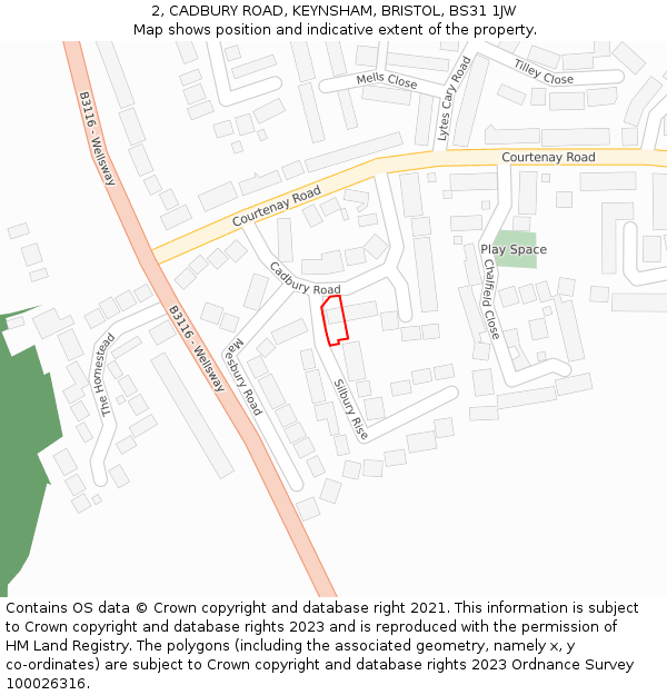 2, CADBURY ROAD, KEYNSHAM, BRISTOL, BS31 1JW: Location map and indicative extent of plot