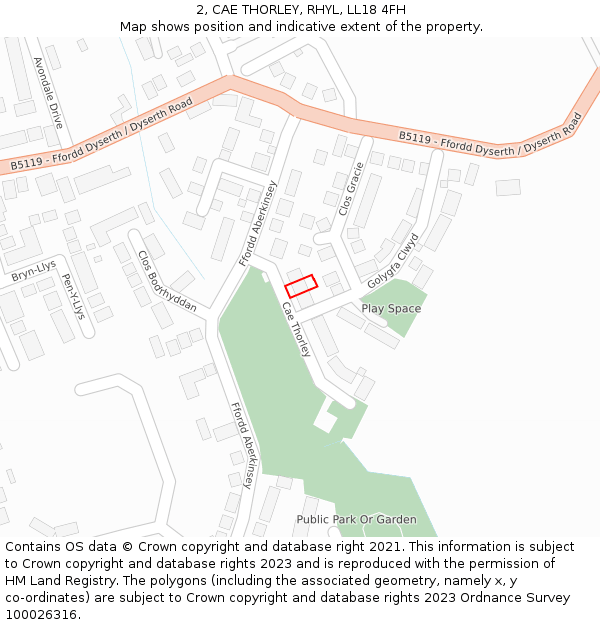 2, CAE THORLEY, RHYL, LL18 4FH: Location map and indicative extent of plot